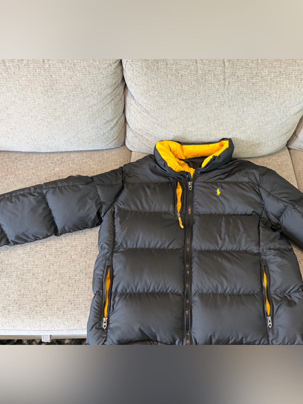 Polo by Ralph Lauren Black Puffer Jacket with Yellow Accents